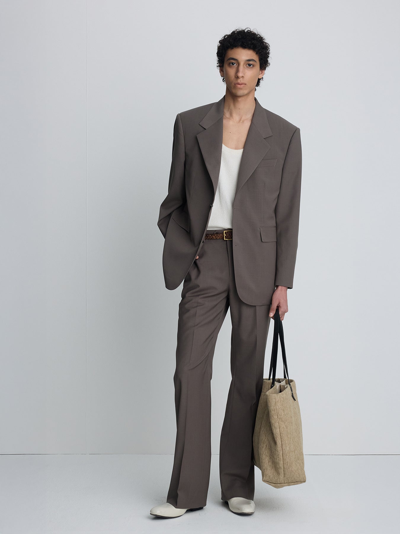Tonywack - Tropical Wool Flared Trousers (Taupe) product image 4 | TRAB K-Fashion Australia