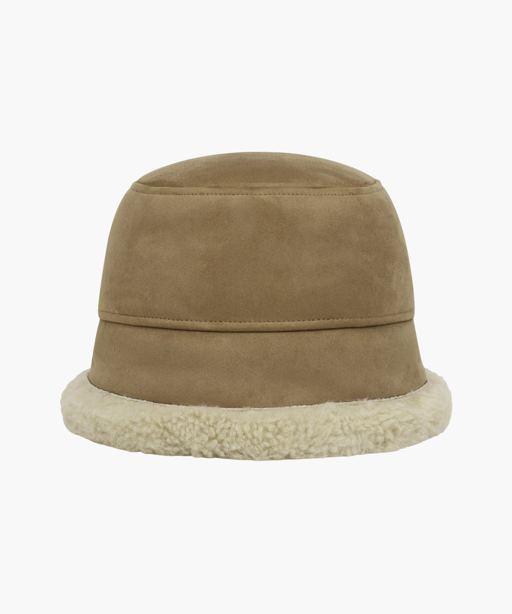 Marithe & Francois Girbaud - Small Classic Logo Suede Bucket Hat (Dark Beige) product image 2 | TRAB K-Fashion Australia