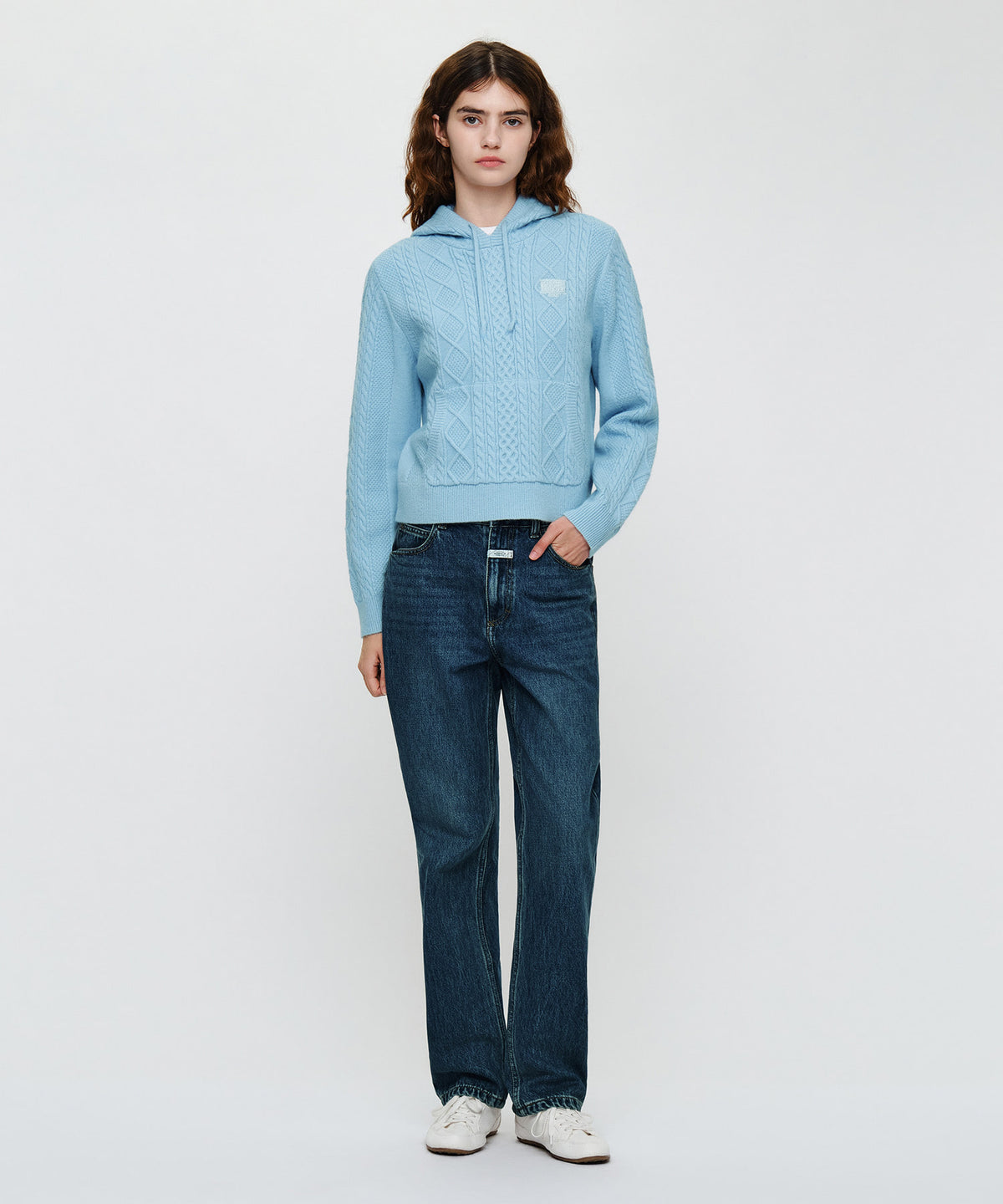 Marithe & Francois Girbaud - Micro Classic Logo Cable Hooded Knit (Sky Blue) product image 4 | TRAB K-Fashion Australia