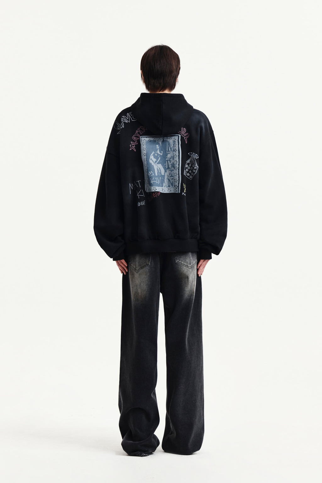 Matin Kim - Vintage Washed Graffiti Hoody Zip Up (Black) product image 12 | TRAB K-Fashion Australia