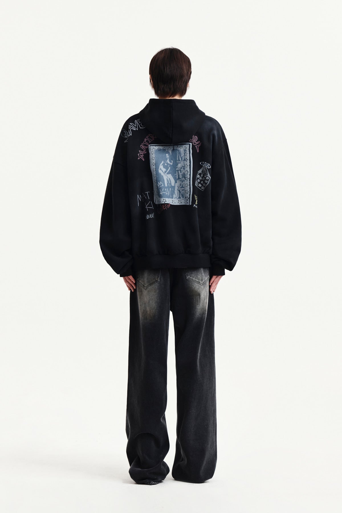 Matin Kim - Vintage Washed Graffiti Hoody Zip Up (Black) product image 12 | TRAB K-Fashion Australia