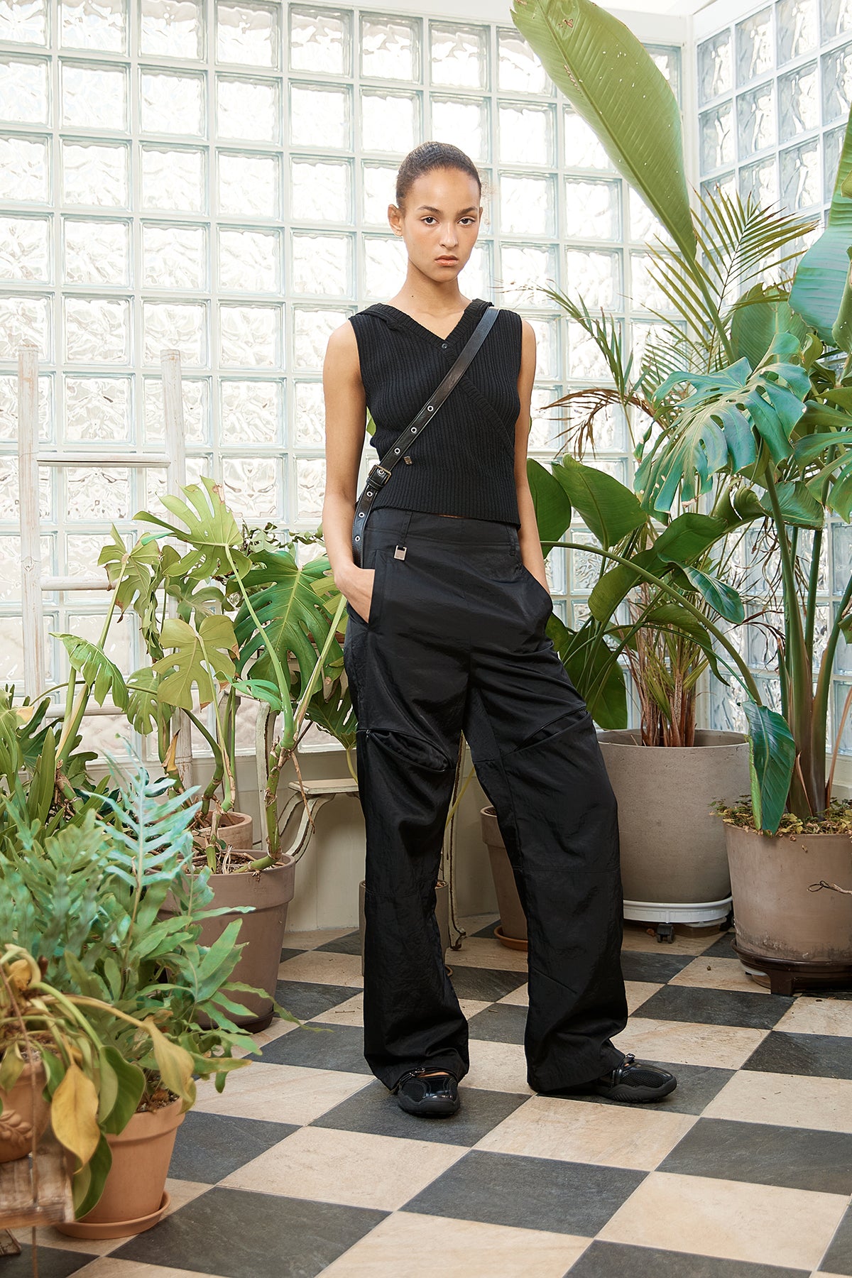 Matin Kim - Wrap Sleeveless Knit Hoody Top (Black) product image 12 | TRAB K-Fashion Australia
