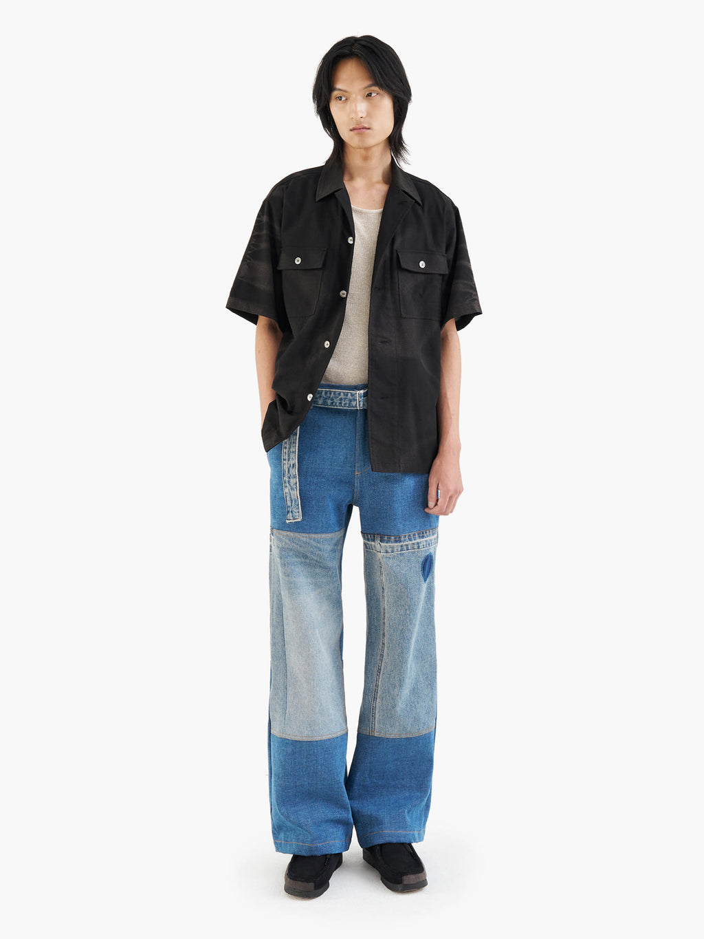 Jiyong Kim - Sun-Bleached Tailored Collar Half Sleeve Shirt (Black) product image 1 | TRAB K-Fashion Australia