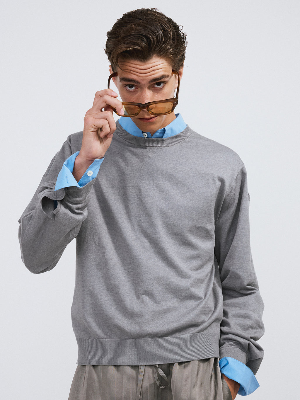 Recto - Silk-Linen Cuffs Detail Knit Top (Cool Grey) product image 3 | TRAB K-Fashion Australia