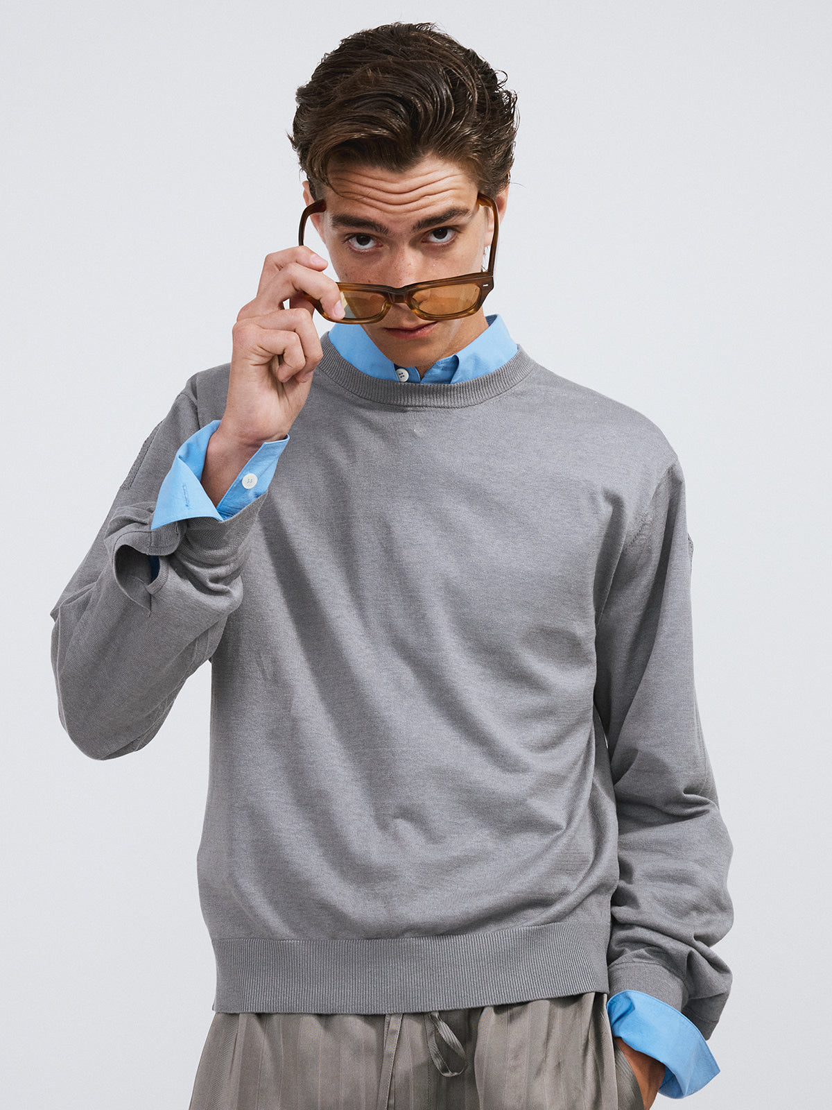 Recto - Silk-Linen Cuffs Detail Knit Top (Cool Grey) product image 3 | TRAB K-Fashion Australia