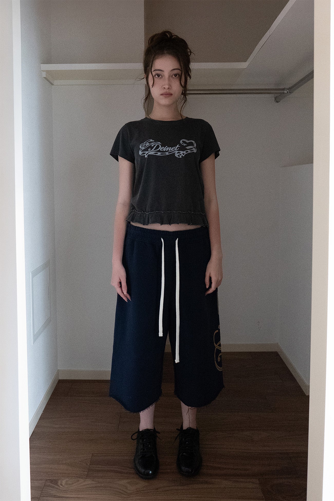 Deinet - Ruffle Washed T-Shirt (Charcoal) product image 1 | TRAB K-Fashion Australia