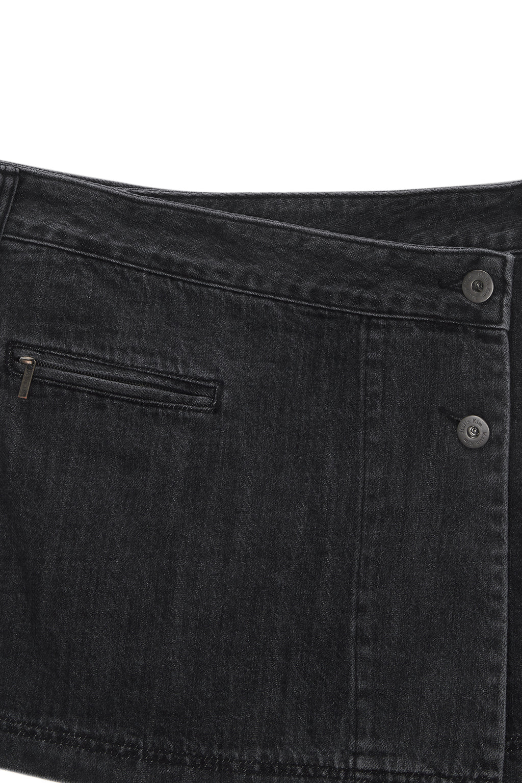 Matin Kim - Pleats Wrap Denim Mini Skirt (Black) product image 3 | TRAB K-Fashion Australia