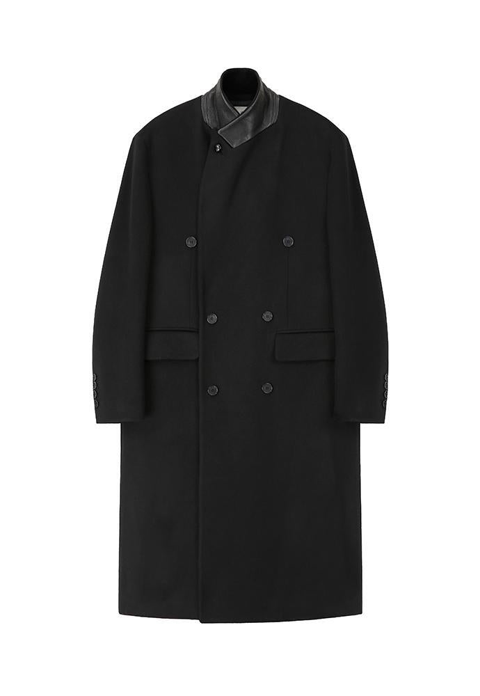 Art if acts - Leather Collar Double-Breasted Coat (Black) product image 8 | TRAB K-Fashion Australia