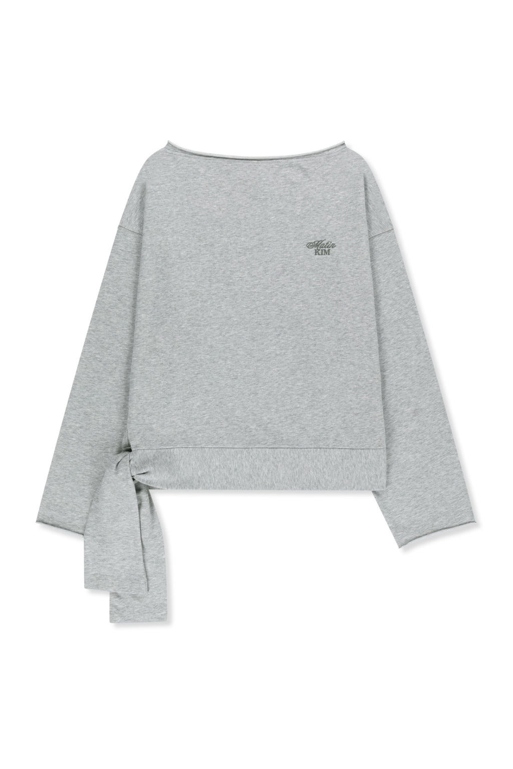 Matin Kim - Back Logo Raw Cut Boat Neck Top (Grey) product image 1 | TRAB K-Fashion Australia