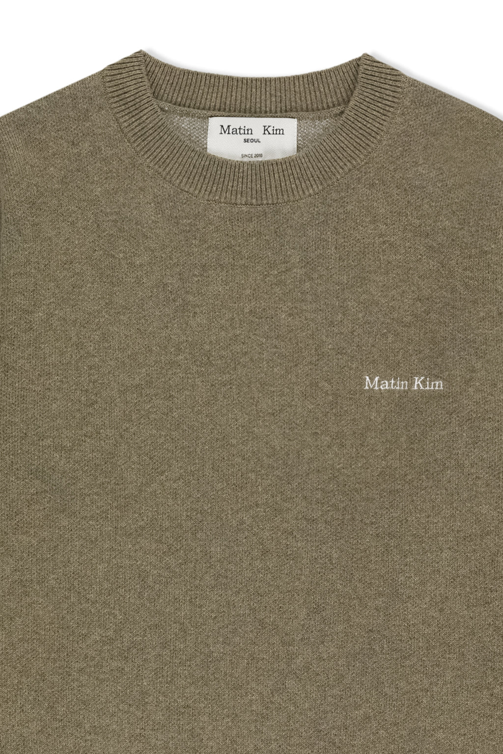 Matin Kim - Calligraphy Back Logo Knit Pullover (Khaki) product image 4 | TRAB K-Fashion Australia
