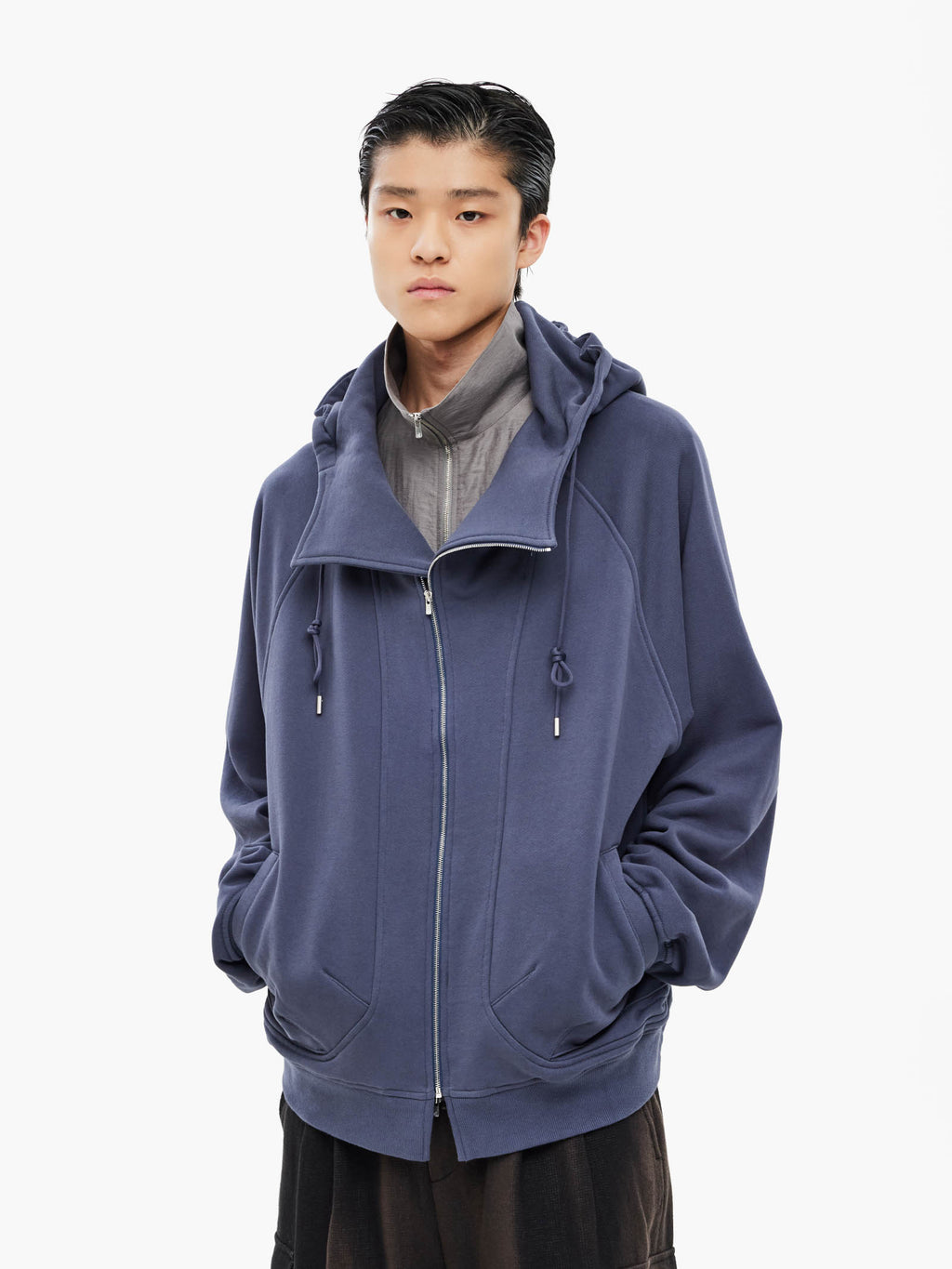 Jiyong Kim - Asymmetric Zip-Up Hoodie (Blue) product image 2 | TRAB K-Fashion Australia