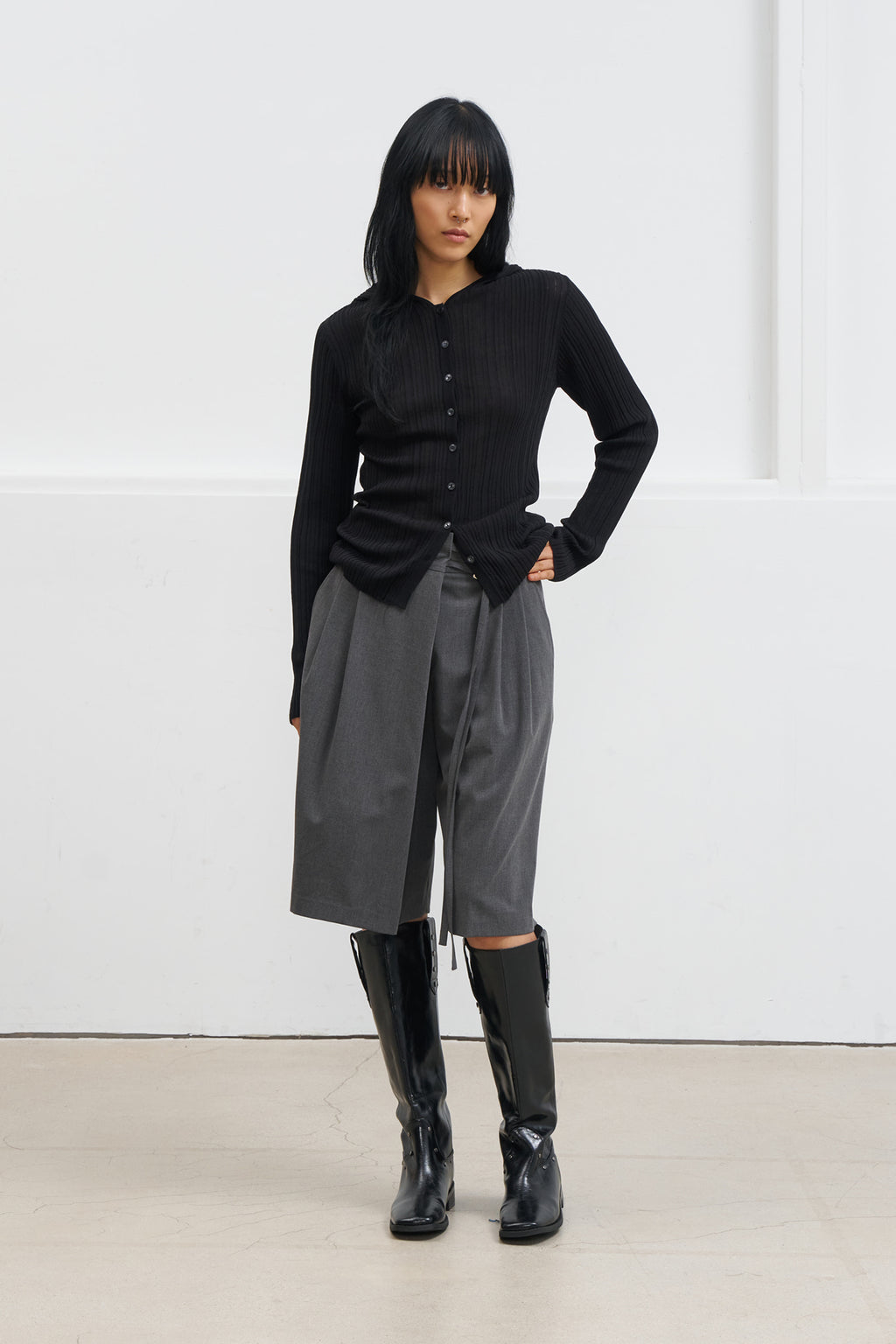Deinet - Knit Button Hoodie Cardigan (Black) product image 4 | TRAB K-Fashion Australia