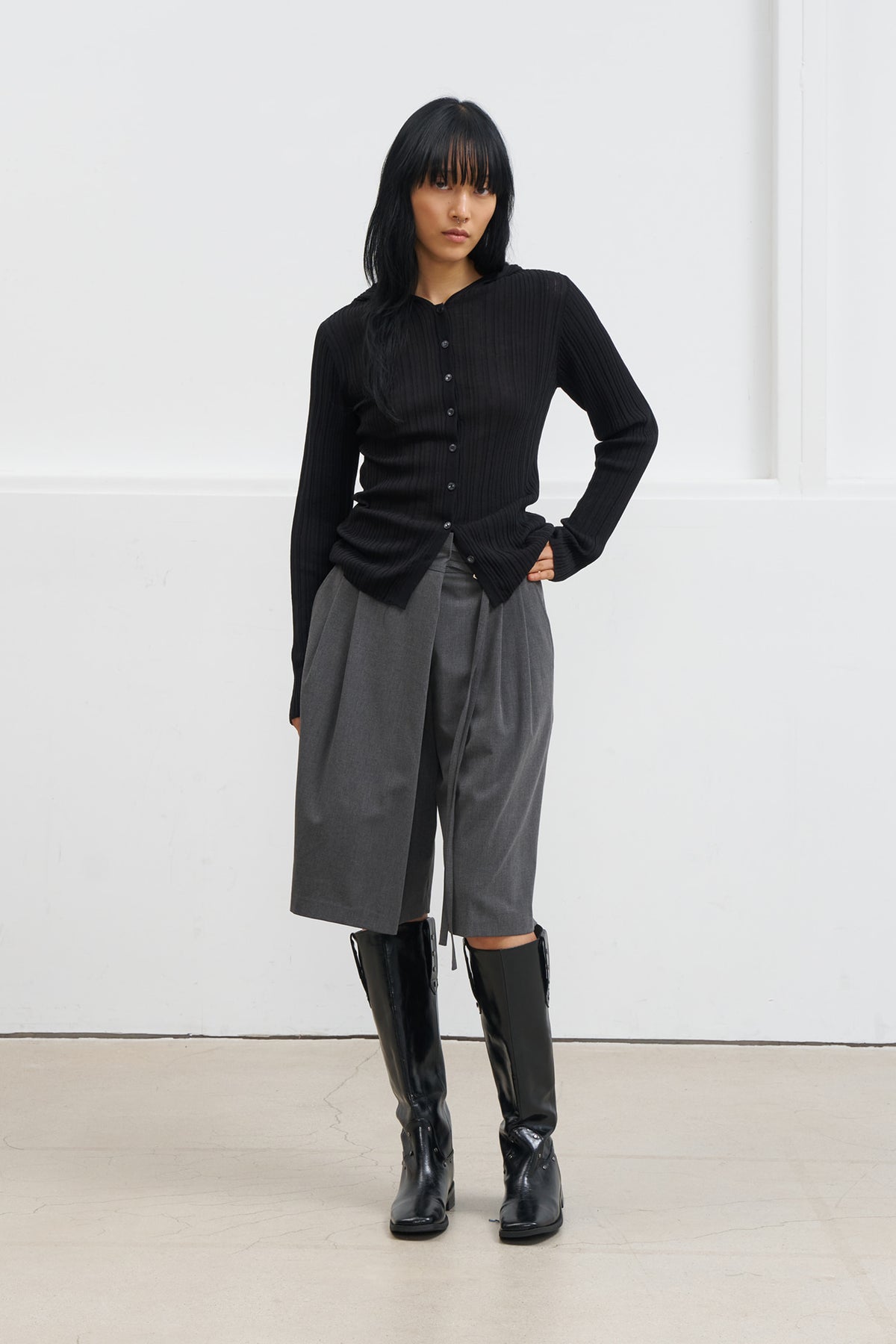 Deinet - Knit Button Hoodie Cardigan (Black) product image 4 | TRAB K-Fashion Australia