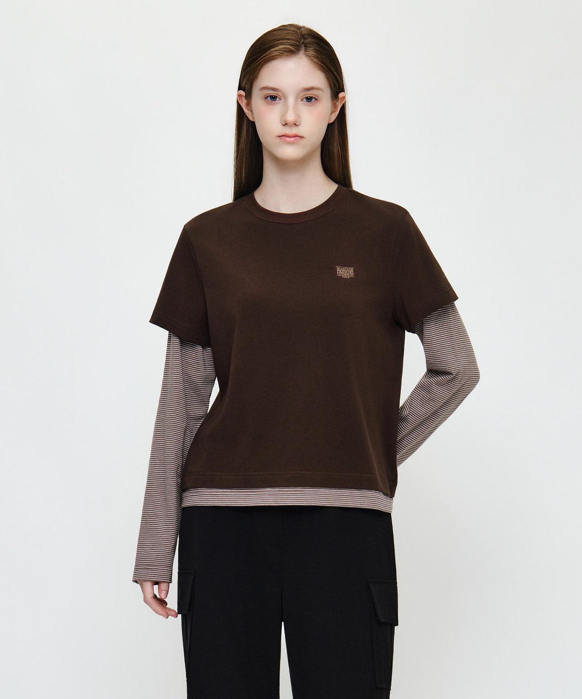 Marithe & Francois Girbaud - Half Sleeve Layered Long Sleeve Tee (Brown) product image 1 | TRAB K-Fashion Australia