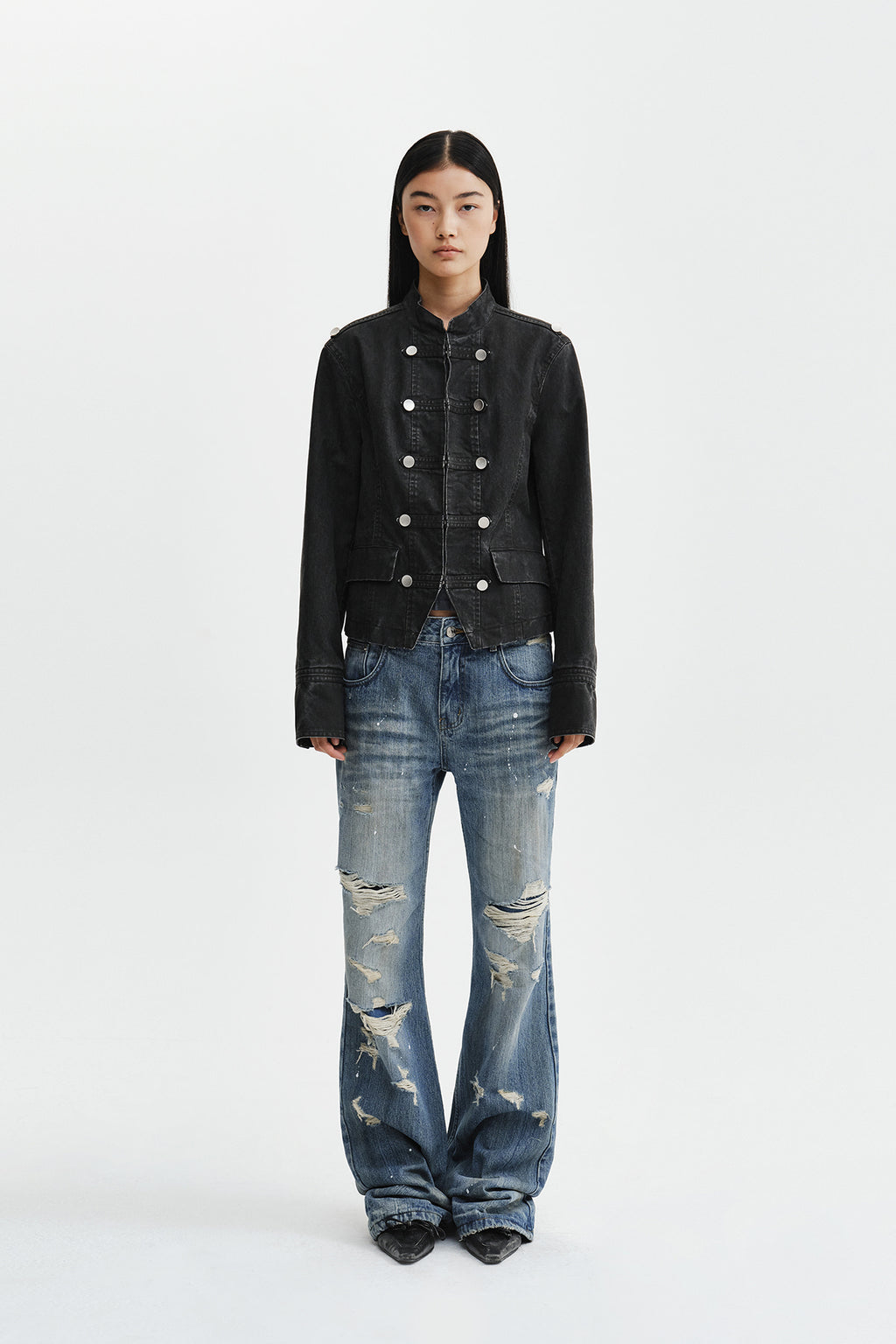Matin Kim - Slub Damage Bootcut Denim Pants (Blue) product image 8 | TRAB K-Fashion Australia