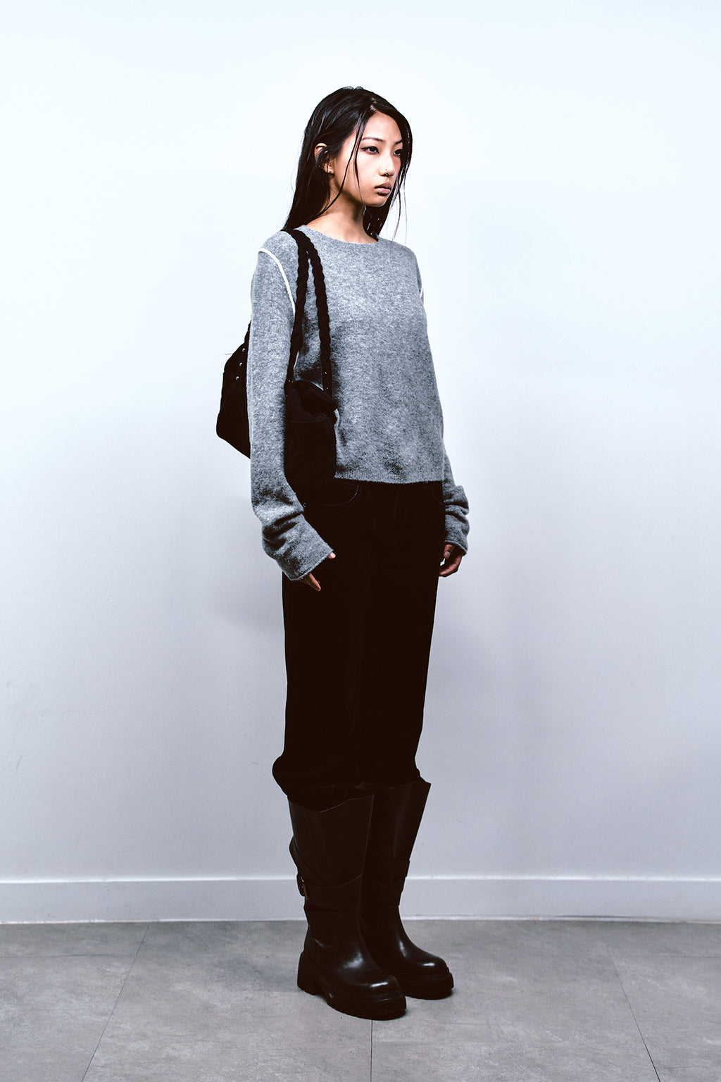 Deinet - Velvet Washed Boot Cut Denim Pants (Black) product image 2 | TRAB K-Fashion Australia