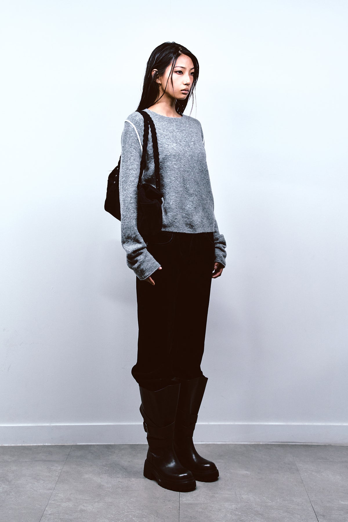 Deinet - Velvet Washed Boot Cut Denim Pants (Black) product image 2 | TRAB K-Fashion Australia