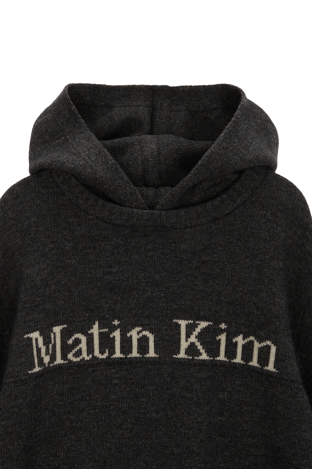 Matin Kim - Damage Logo Knit Hoodie (Charcoal) product image 3 | TRAB K-Fashion Australia