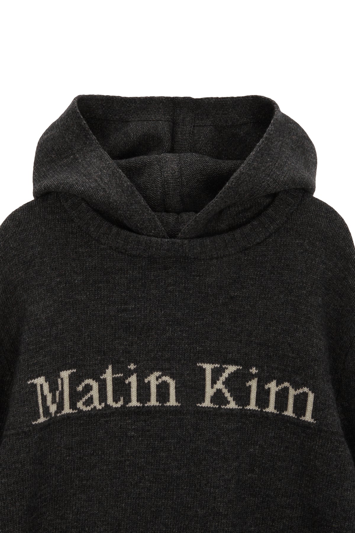 Matin Kim - Damage Logo Knit Hoodie (Charcoal) product image 3 | TRAB K-Fashion Australia