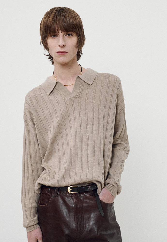 Tonywack - Merino Wool Open Collar Sweater (French Beige) product image 2 | TRAB K-Fashion Australia