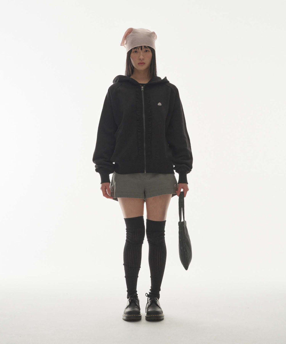 Coyseio - Ruffle Lace Hood Zip-Up (Black) product image 2 | TRAB K-Fashion Australia
