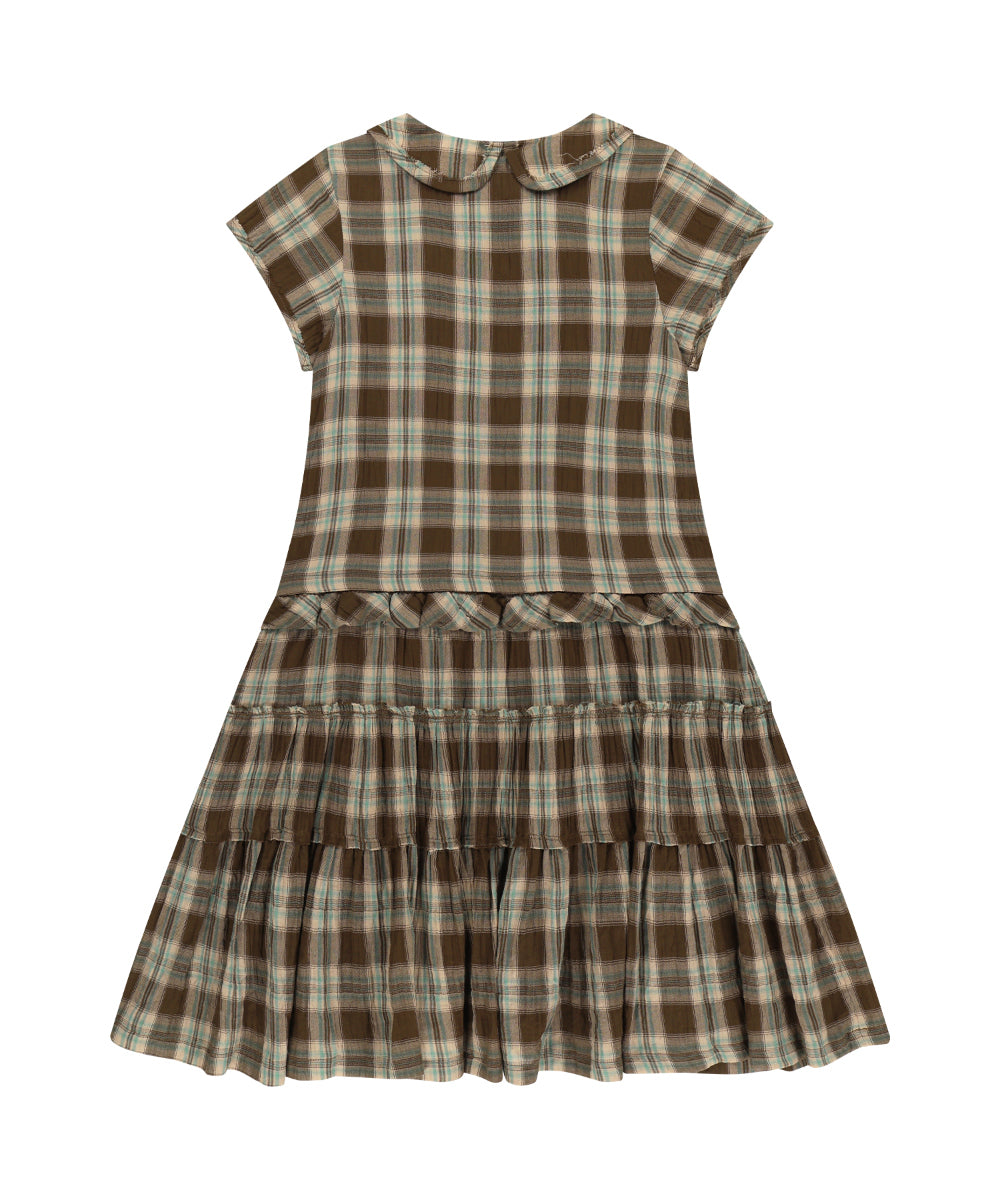 【COYSEIO】 RAW EDGE CHECK ONE PIECE BROWN Coyseio - Raw Edge Check One Piece (Brown) | TRAB K-Fashion Australia