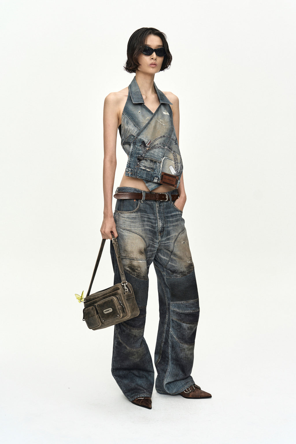 Andersson Bell - [Pre-Order – Ships August 7] Denim Trompe-L'oeil Graphic Biker Jeans (Mid Blue) product image 2 | TRAB K-Fashion Australia