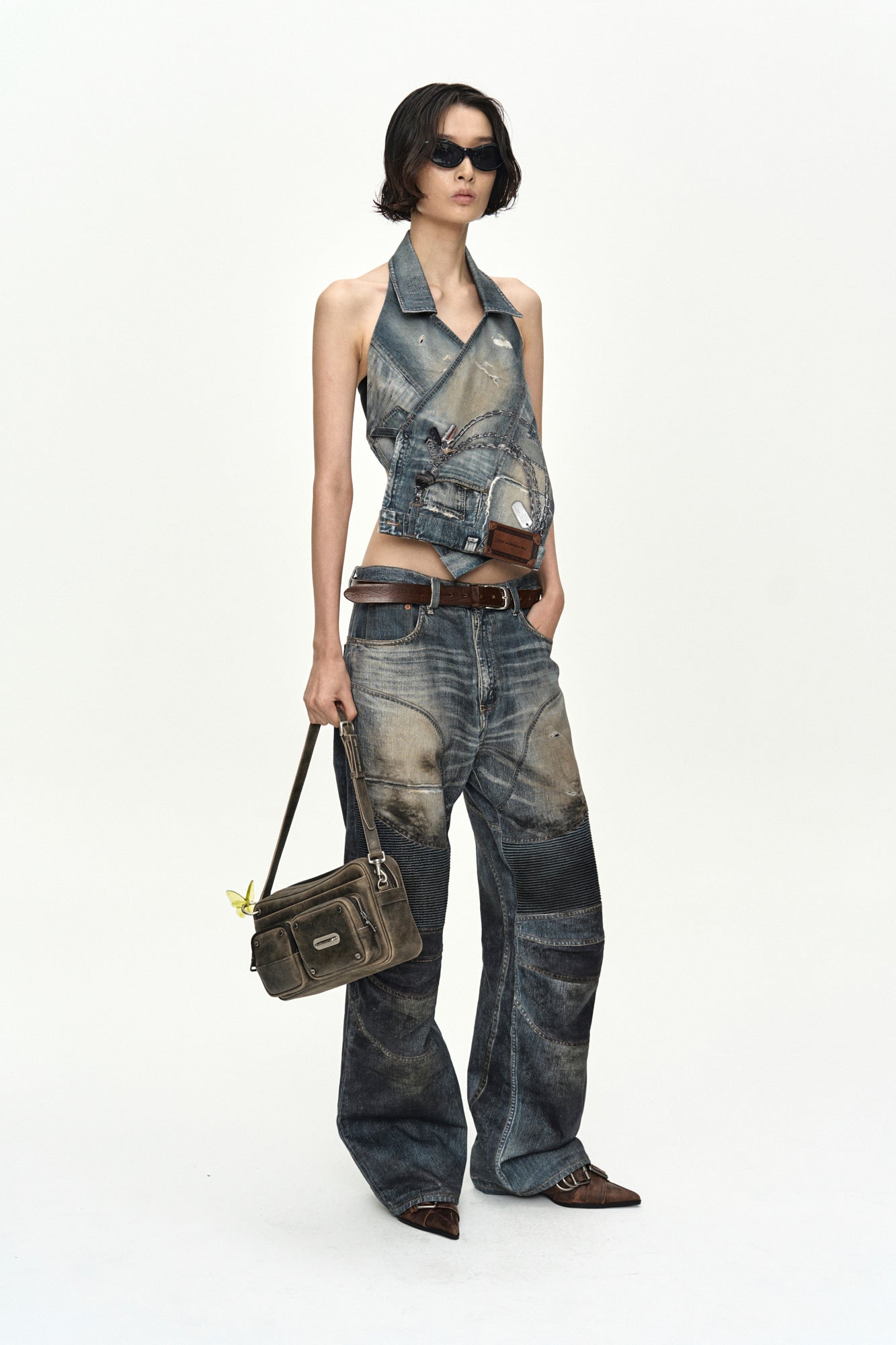 Andersson Bell - [Pre-Order – Ships August 7] Denim Trompe-L'oeil Graphic Biker Jeans (Mid Blue) product image 2 | TRAB K-Fashion Australia