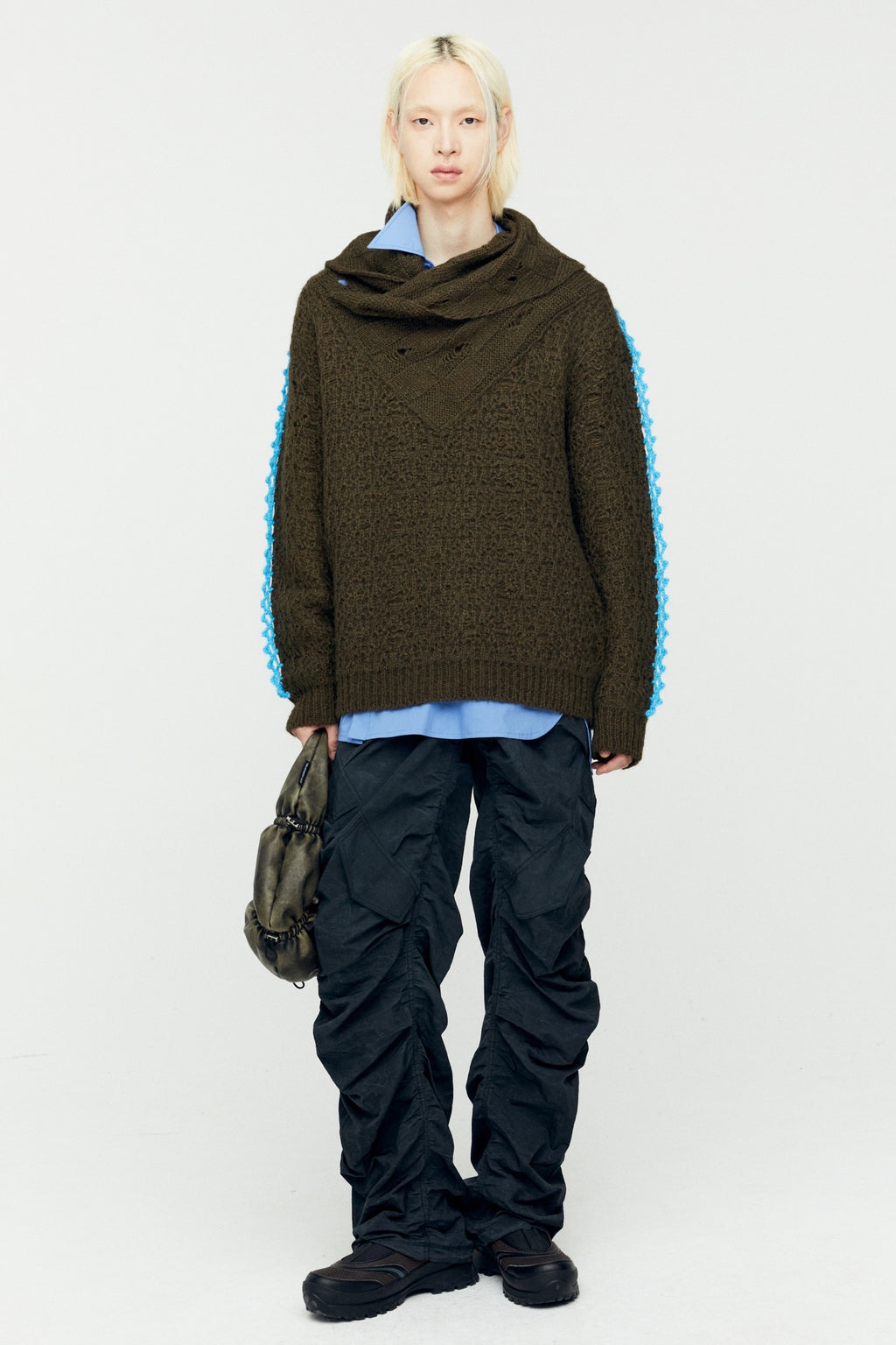 Andersson Bell - Arelin Shawl Layered Sweater (Khaki) product image 2 | TRAB K-Fashion Australia