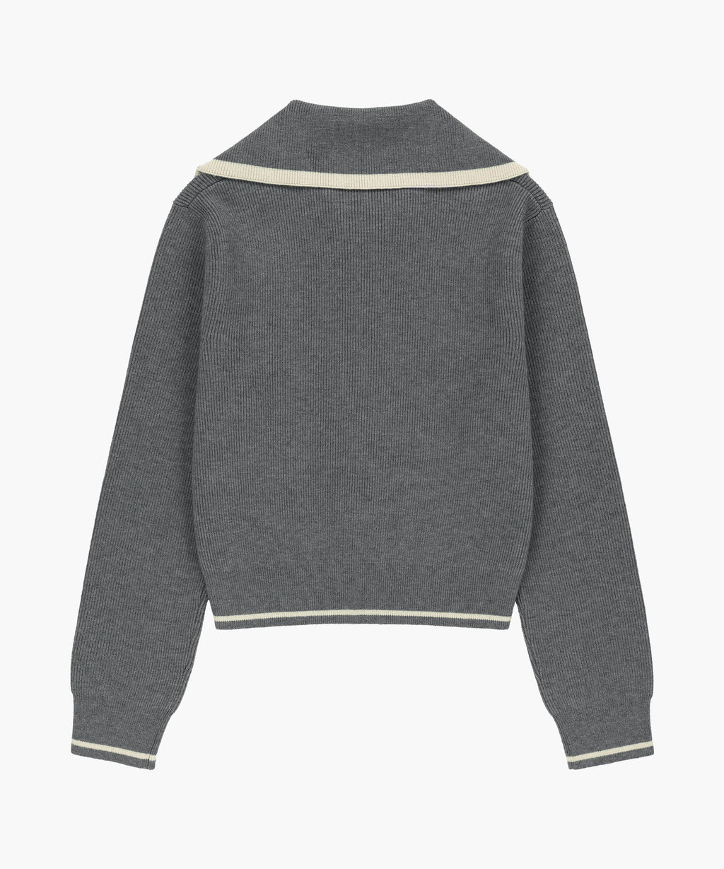 Marithe & Francois Girbaud - Big Collar Crop Zip-up Cardigan (Melange Gray) product image 6 | TRAB K-Fashion Australia