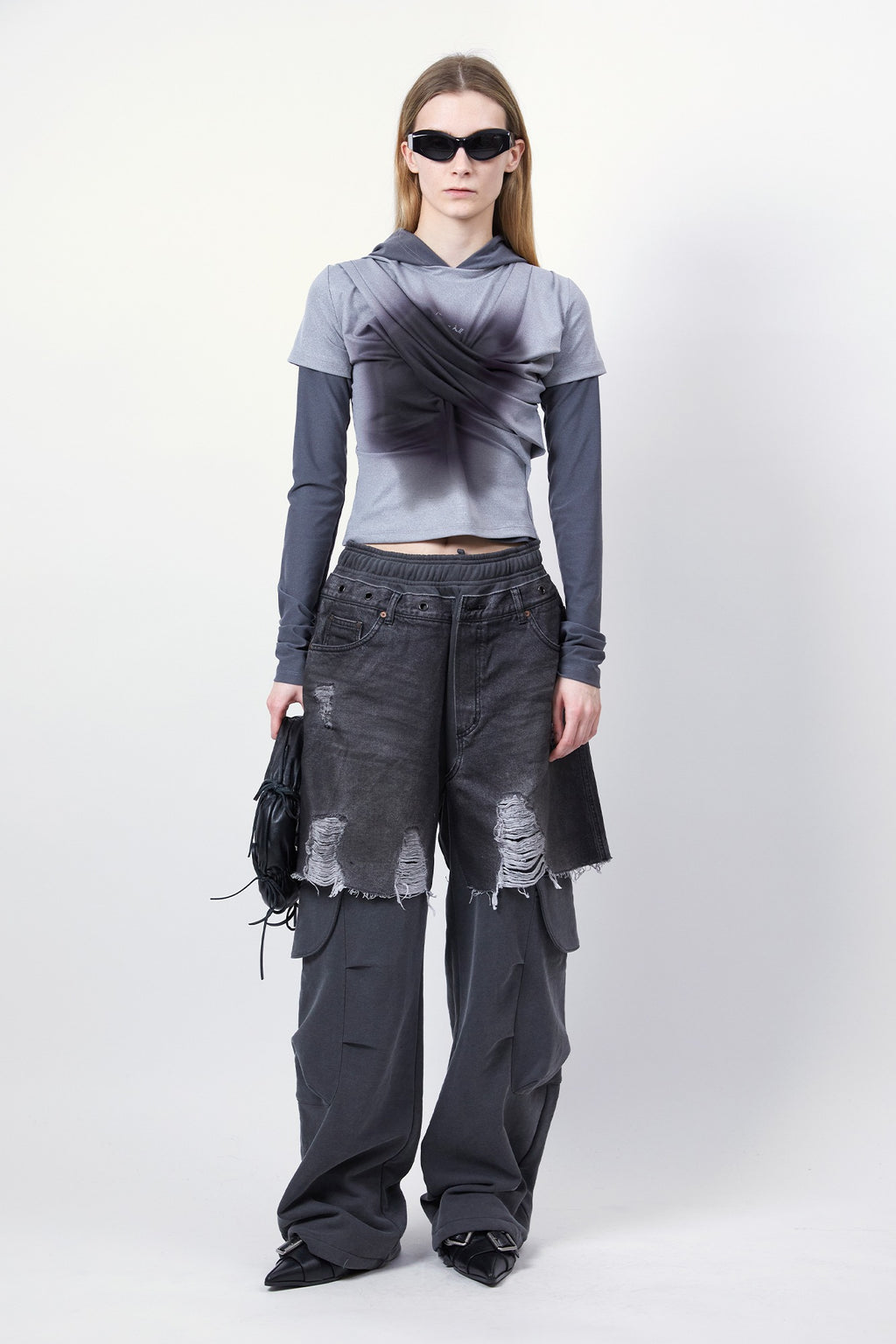 Andersson Bell - Gathered Hoodie Jersey Top (Grey) product image 1 | TRAB K-Fashion Australia