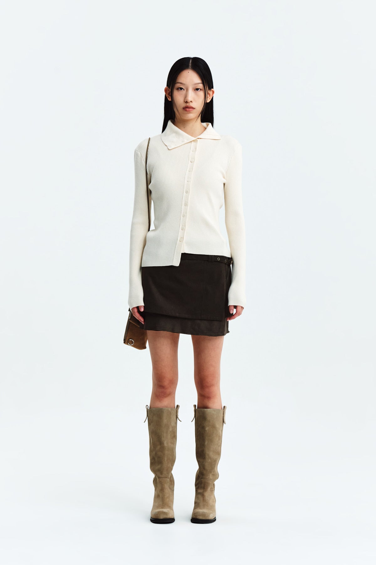 Matin Kim - Layered Belted Mini Skirt (Khaki Brown) product image 5 | TRAB K-Fashion Australia