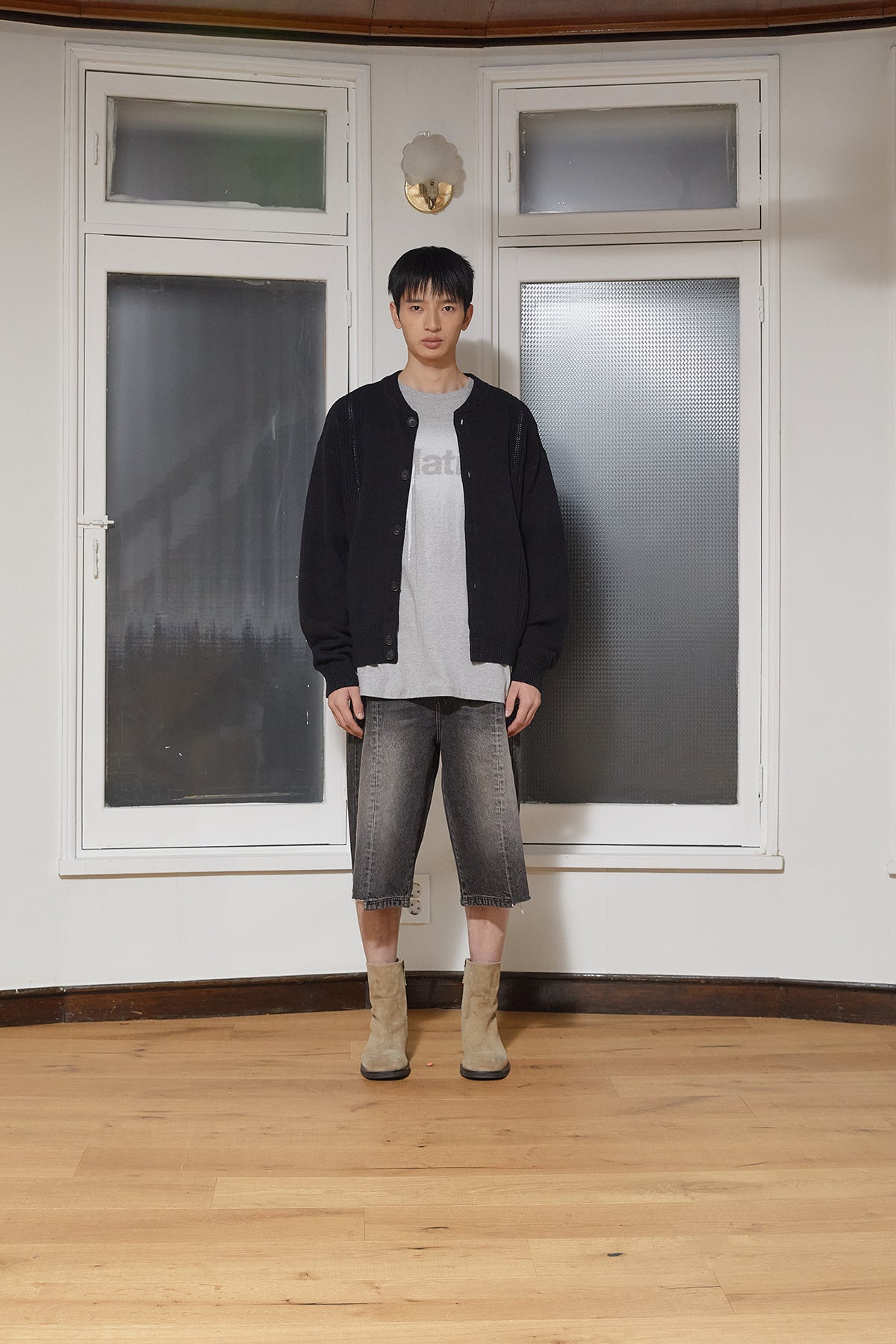 Matin Kim - Punching Line Point Round Neck Cardigan (Black) product image 12 | TRAB K-Fashion Australia