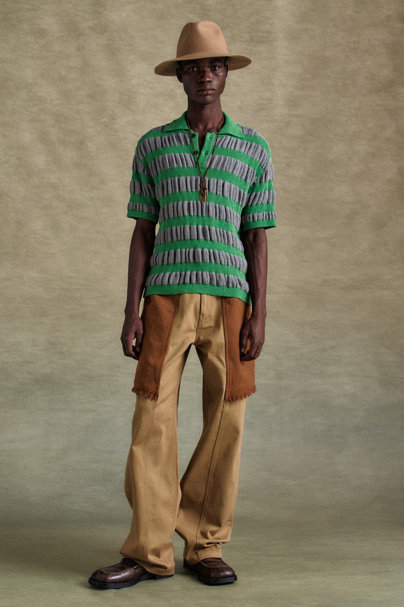 Andersson Bell - Bubble Stripe Polo Sweater (Grey/Green) product image 2 | TRAB K-Fashion Australia