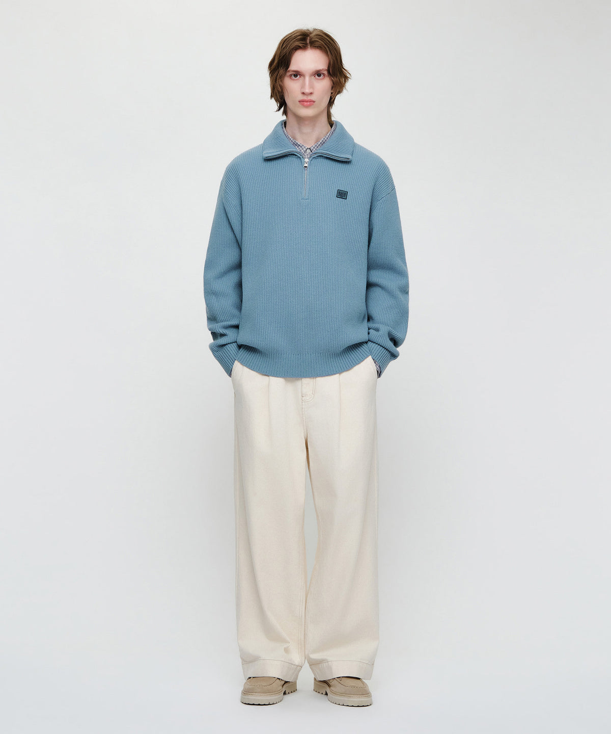 Marithe & Francois Girbaud - Small Classic Logo Oversized Half Zip-up Knit (Sky Blue) product image 5 | TRAB K-Fashion Australia
