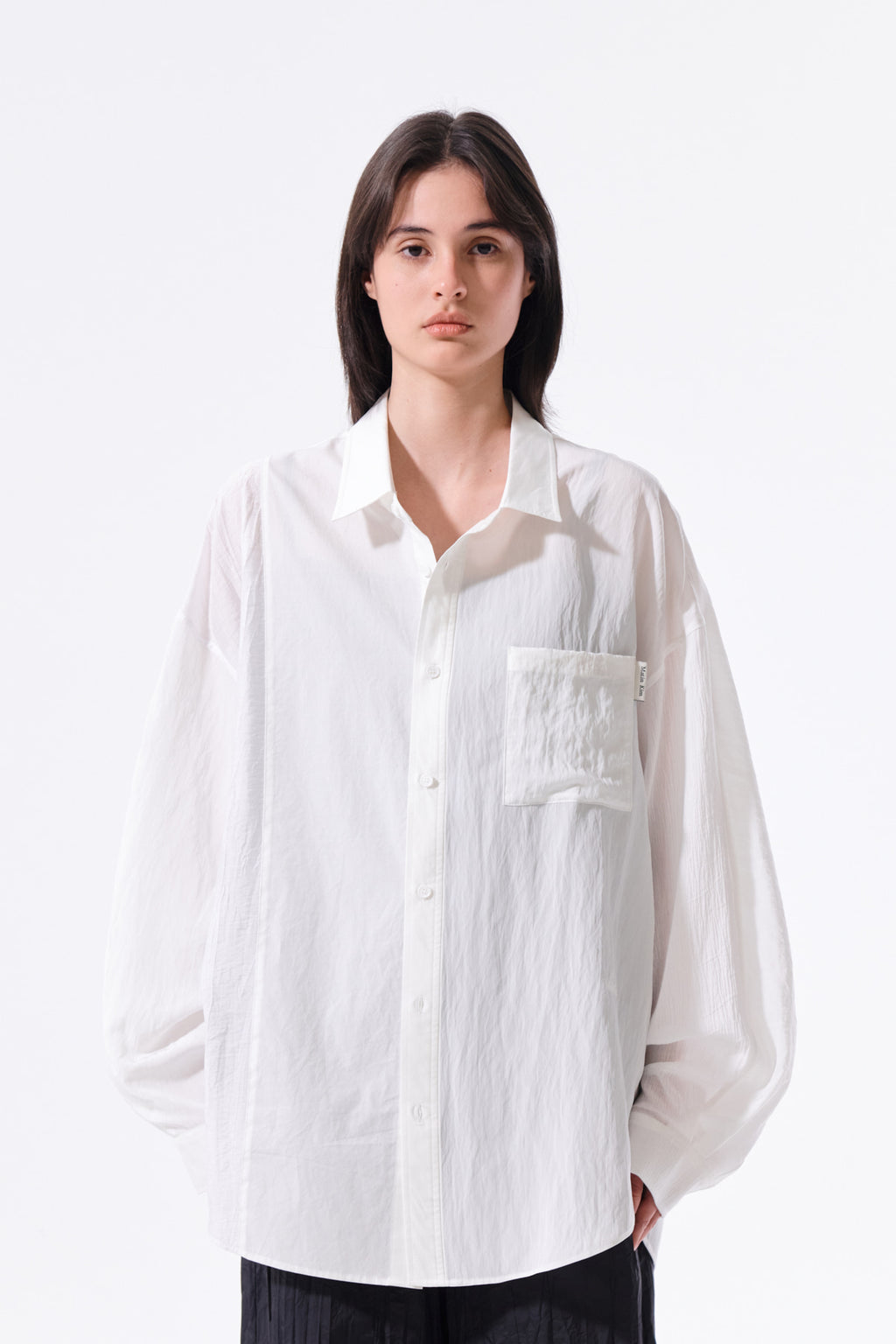 Matin Kim - Mixed Panel Over Fit Shirt (White) product image 6 | TRAB K-Fashion Australia