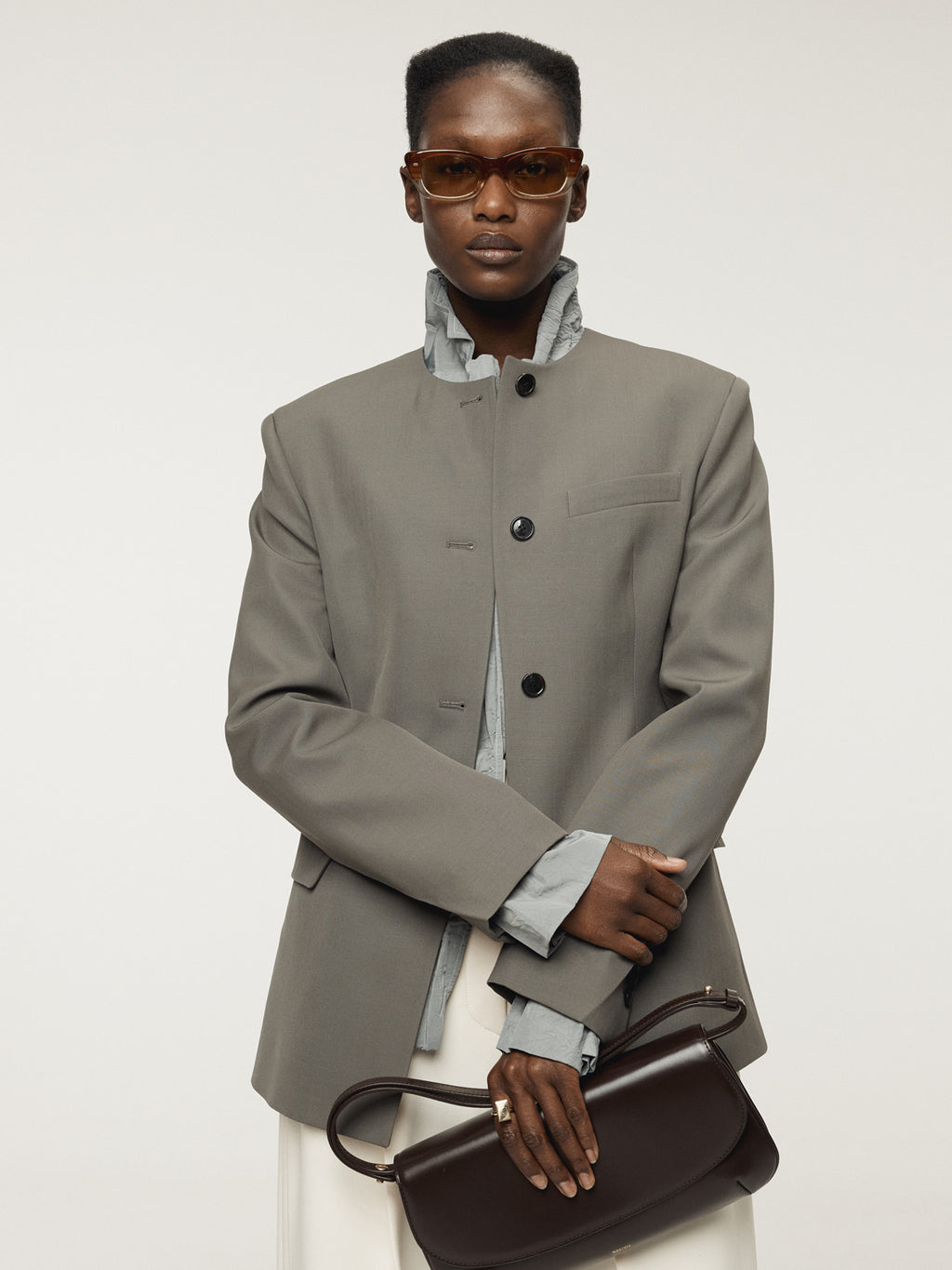 Recto - Collarless Single Jacket (Taupe Grey) product image 7 | TRAB K-Fashion Australia