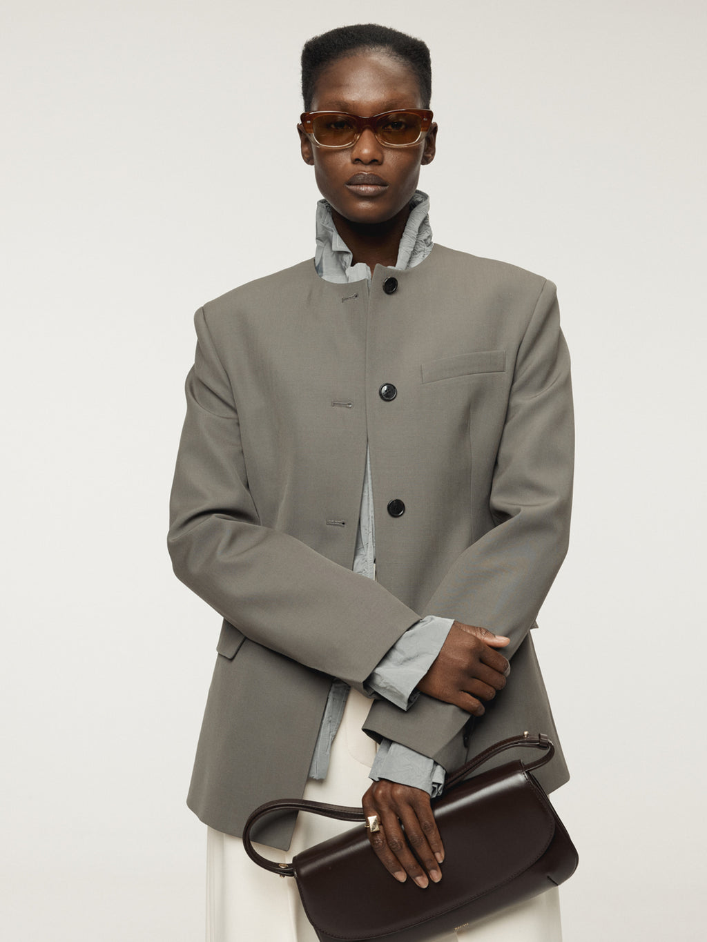 Recto - Collarless Single Jacket (Taupe Grey) product image 7 | TRAB K-Fashion Australia