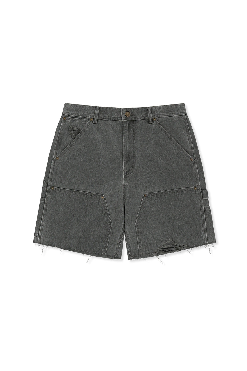 Matin Kim - Heringbone Raw Cut Denim Shorts (Grey) product image 1 | TRAB K-Fashion Australia