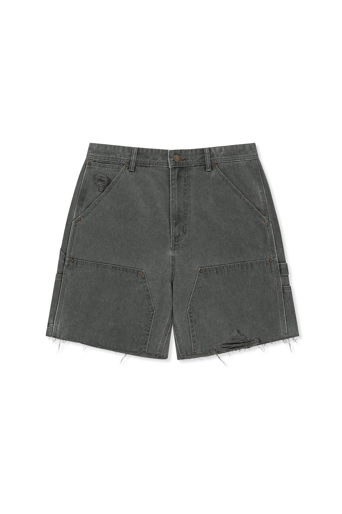 Matin Kim - Heringbone Raw Cut Denim Shorts (Grey) product image 1 | TRAB K-Fashion Australia