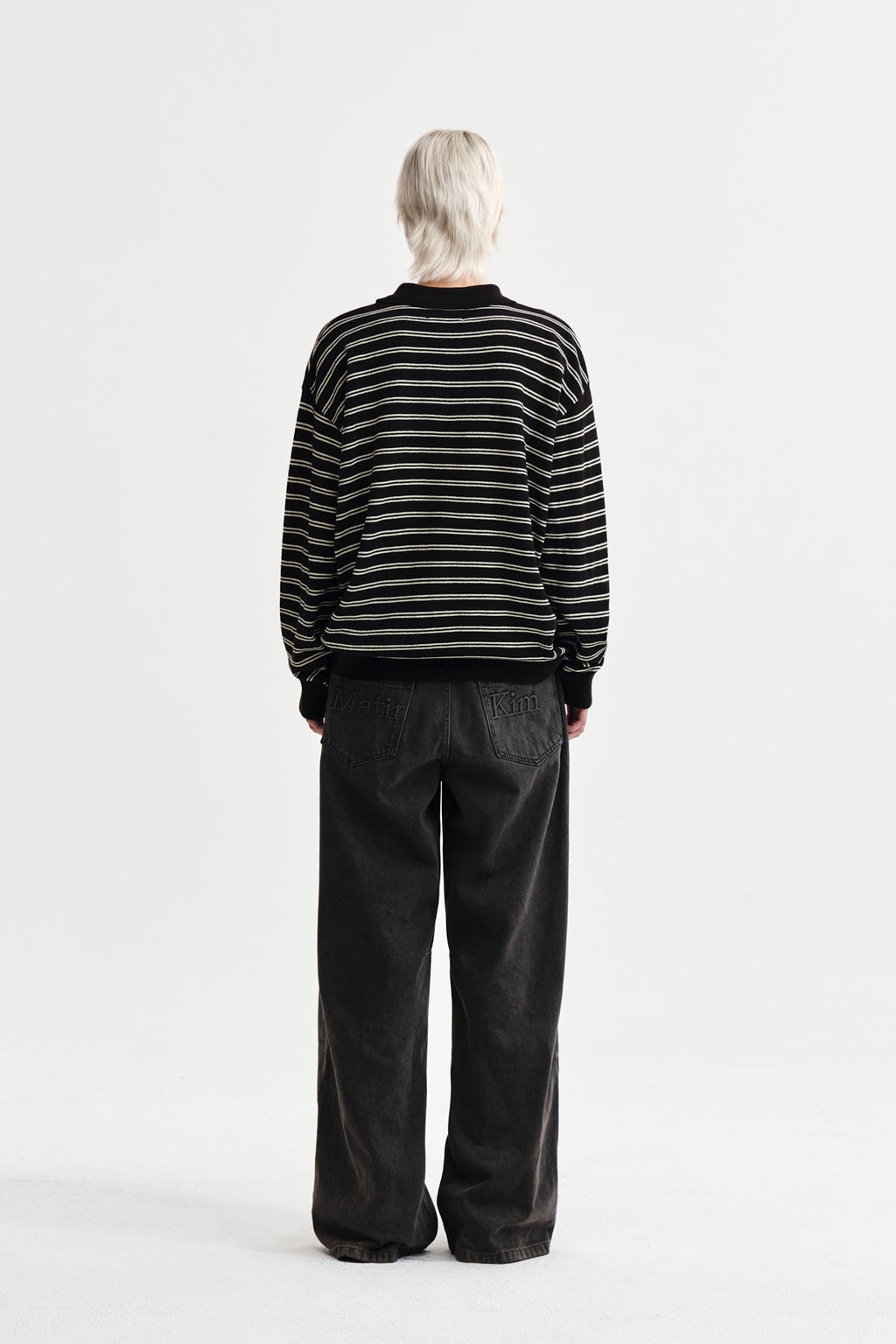 Matin Kim - Heart Logo Collar Striped Pullover (Brown) product image 7 | TRAB K-Fashion Australia