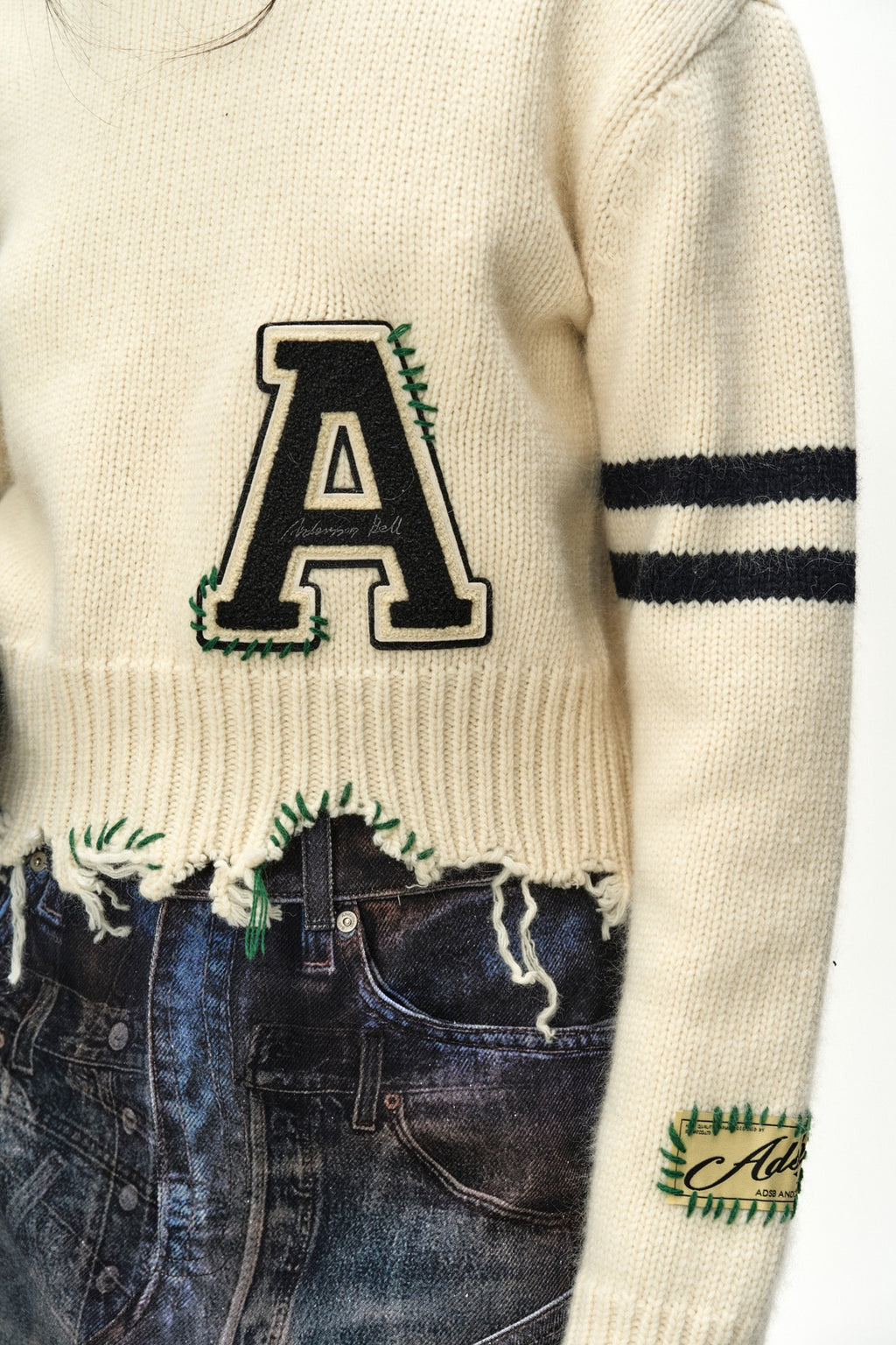 Andersson Bell - (essential) Distressed Varsity Patch Sweater (cream) (Cream) product image 5 | TRAB K-Fashion Australia