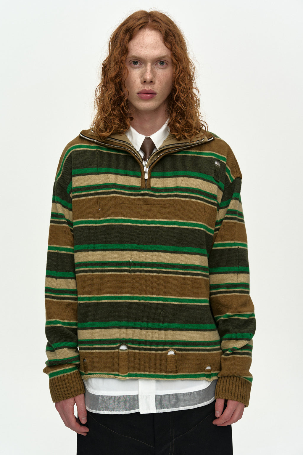 Andersson Bell - Double Layered Stripe Half Zip-Up Sweater (Beige/Brown) product image 4 | TRAB K-Fashion Australia