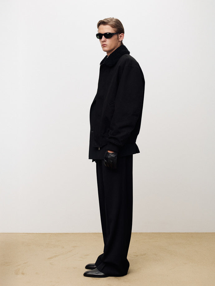 Tonywack - Washed Cotton Shearling Trim Bomber (Black) product image 3 | TRAB K-Fashion Australia