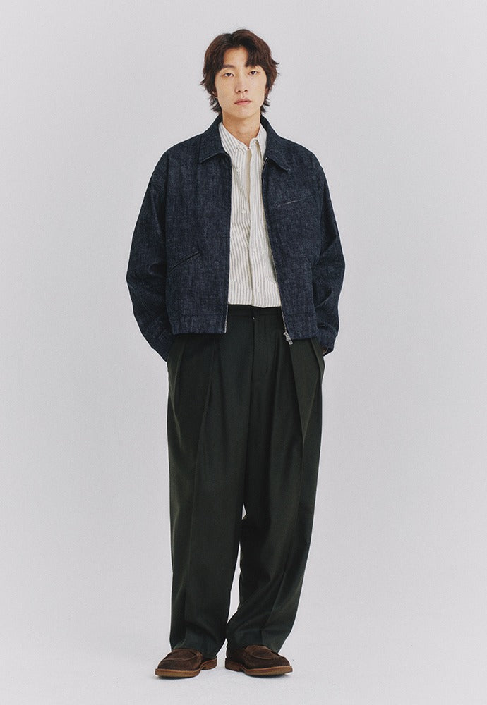 Art if acts - Reverse Wool Two Tuck Pants (Olive Charcoal) product image 1 | TRAB K-Fashion Australia