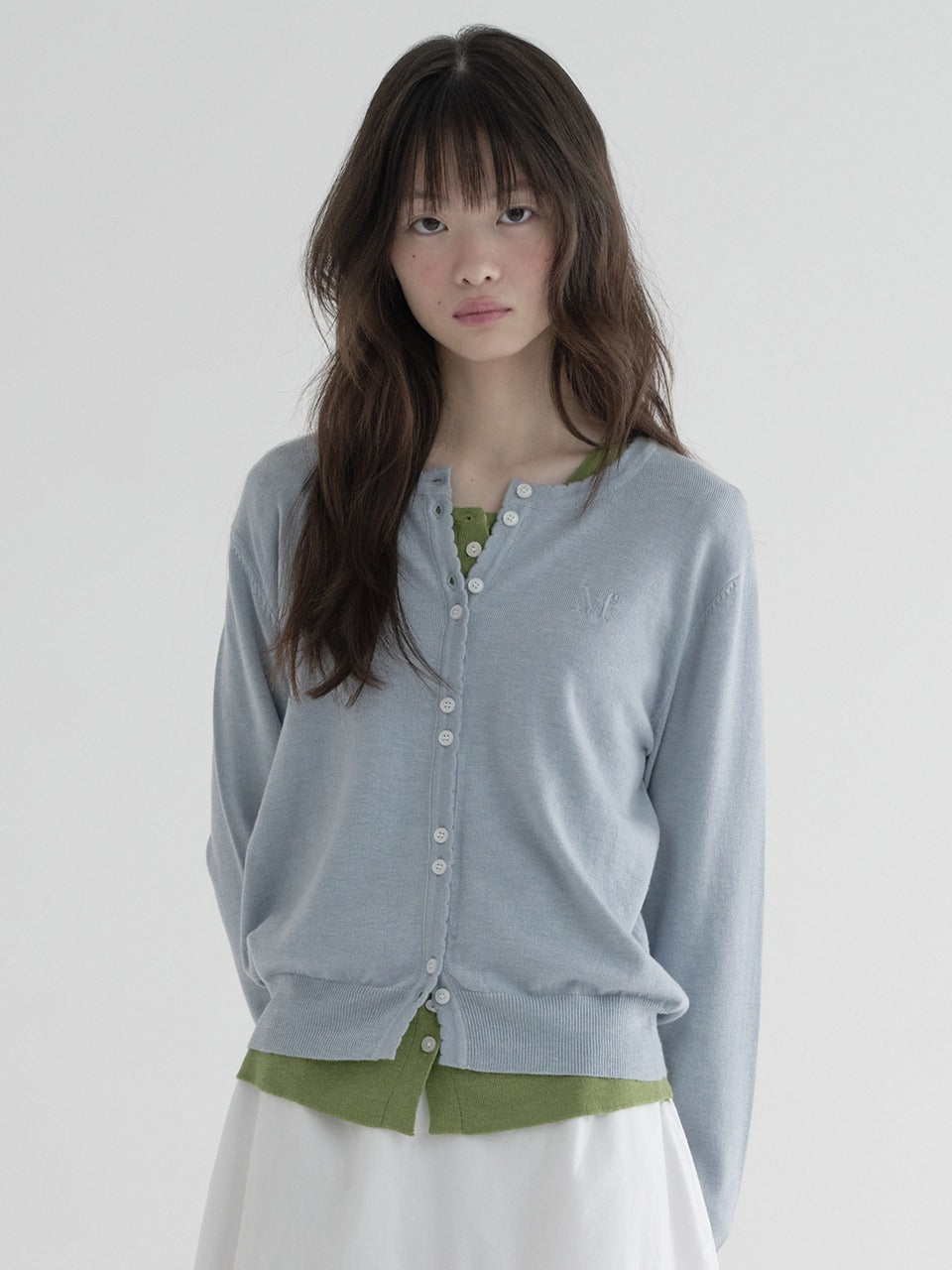 Margarin Fingers - Logo Scallop Cardigan (Light Blue) product image 1 | TRAB K-Fashion Australia