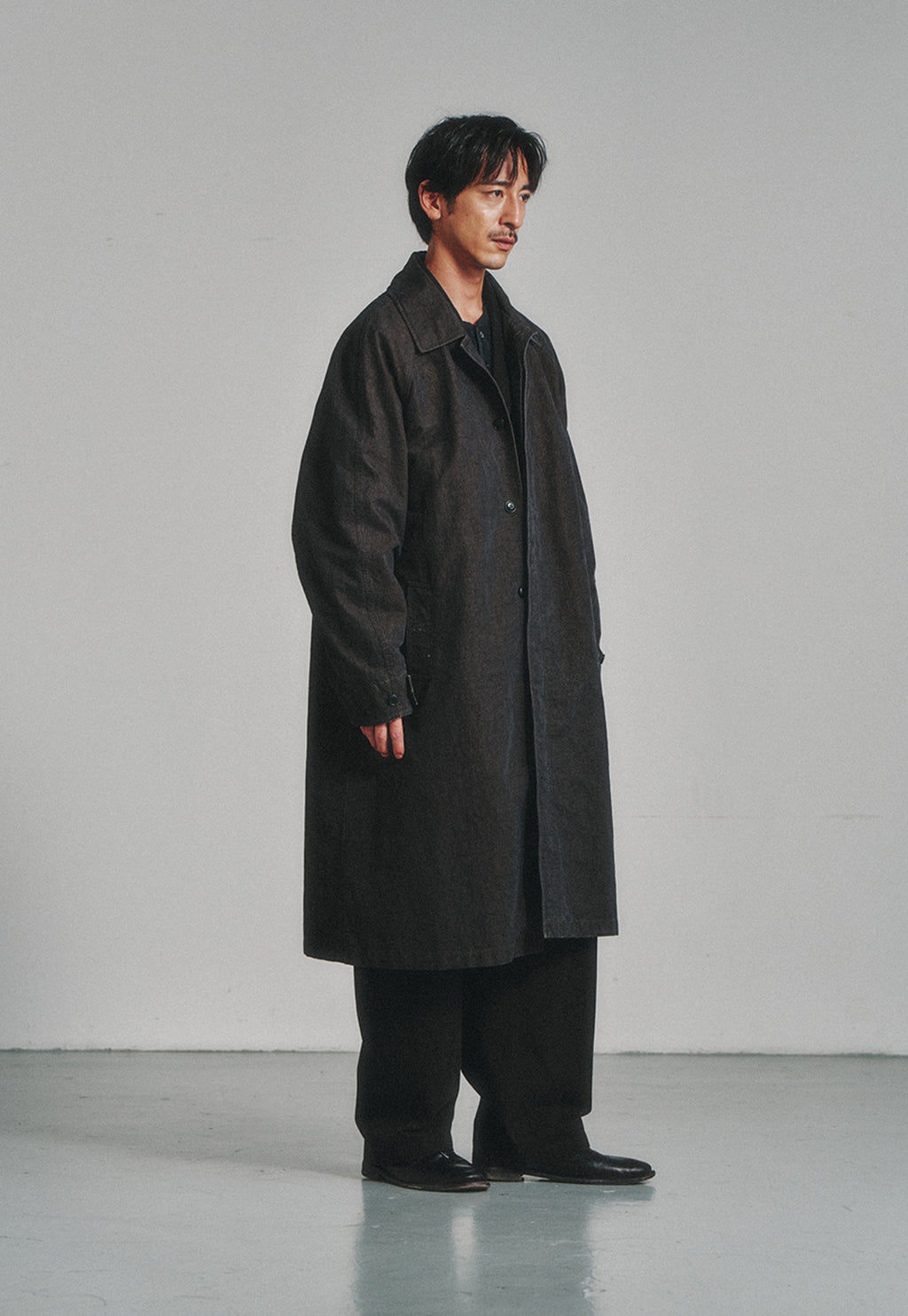 Art if acts - Garment Washed Bal Collar Coat (Moss Black) product image 3 | TRAB K-Fashion Australia