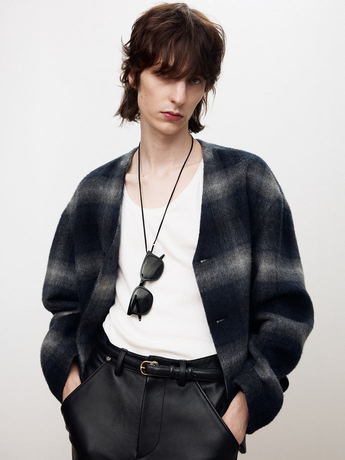 Tonywack - Checked Mohair Blouson (Italian Fabric) (Navy/Grey) product image 7 | TRAB K-Fashion Australia