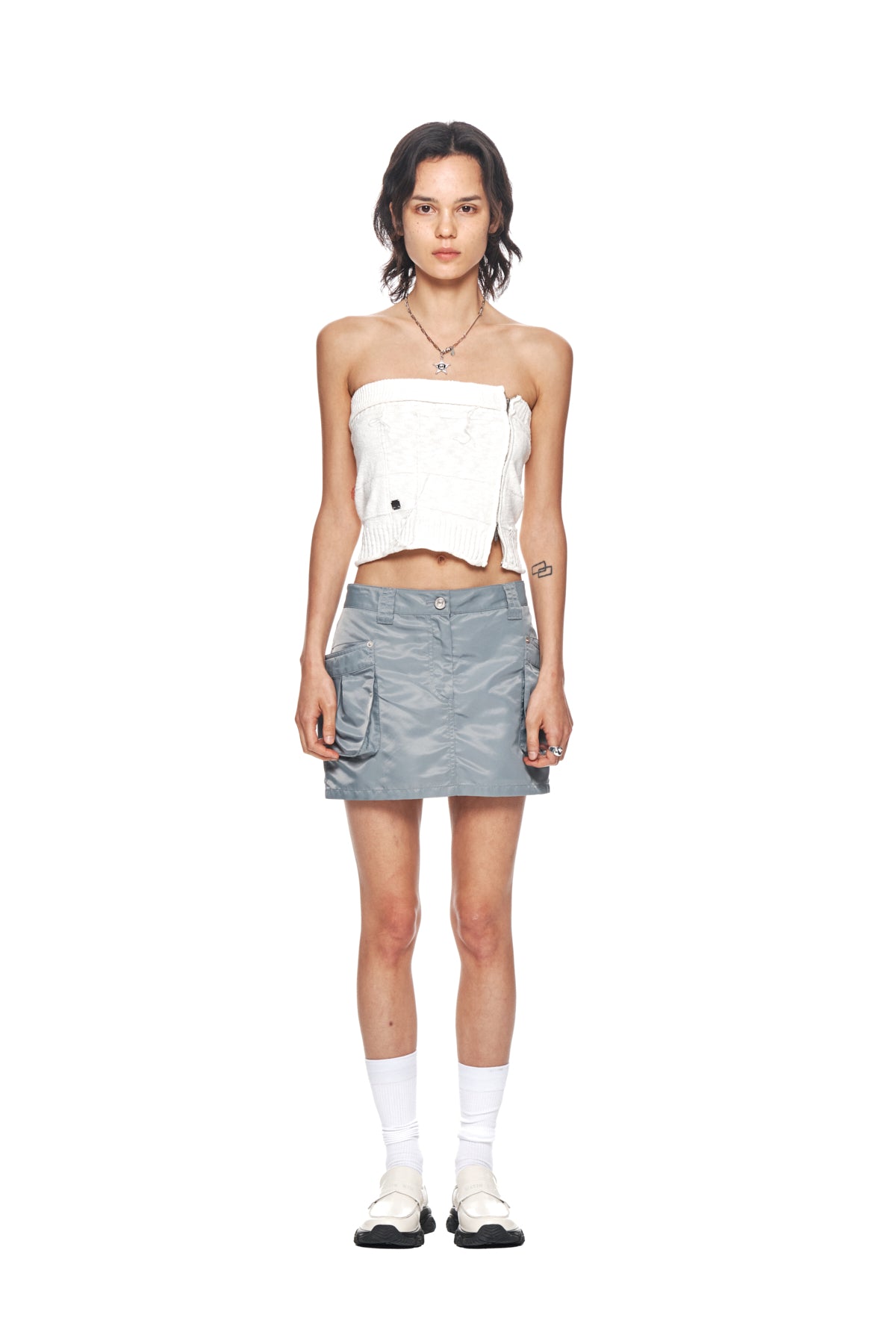 Matin Kim - Lowrise Nylon Cargo Mini Skirt (Grey) product image 5 | TRAB K-Fashion Australia