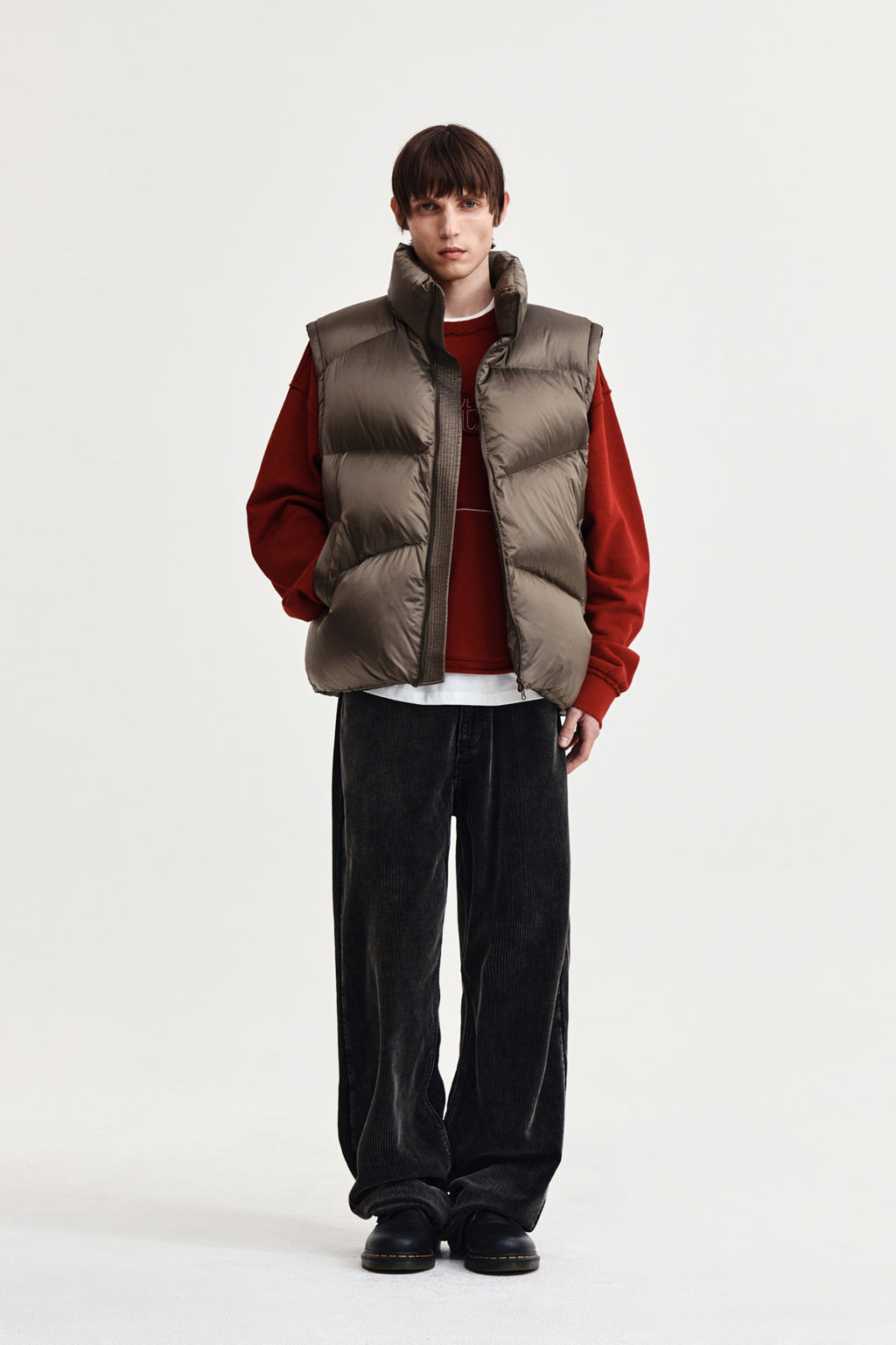Matin Kim - Unbalance Quilted Down Vest (Khaki Brown) product image 8 | TRAB K-Fashion Australia
